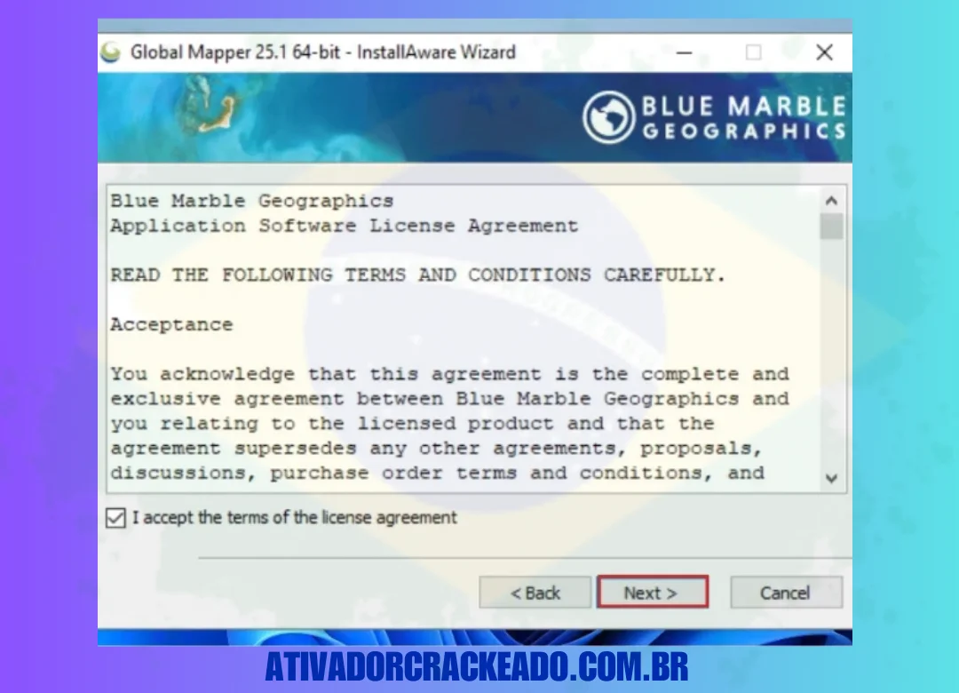 Após abrir o arquivo .exe, uma caixa de diálogo InstallAware Wizard aparecerá. Basta clicar em 'Next' para prosseguir com a instalação.