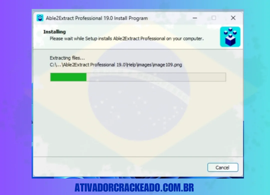 Após clicar em 'Install', o processo de instalação começará. Você verá o progresso da instalação, como mostrado na imagem abaixo.