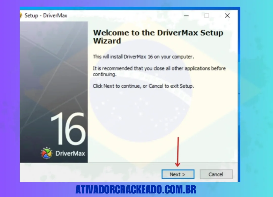 Bem -vindo ao Assistente de Configuração do Drivermax Pro e simplesmente clique em 'Next'.