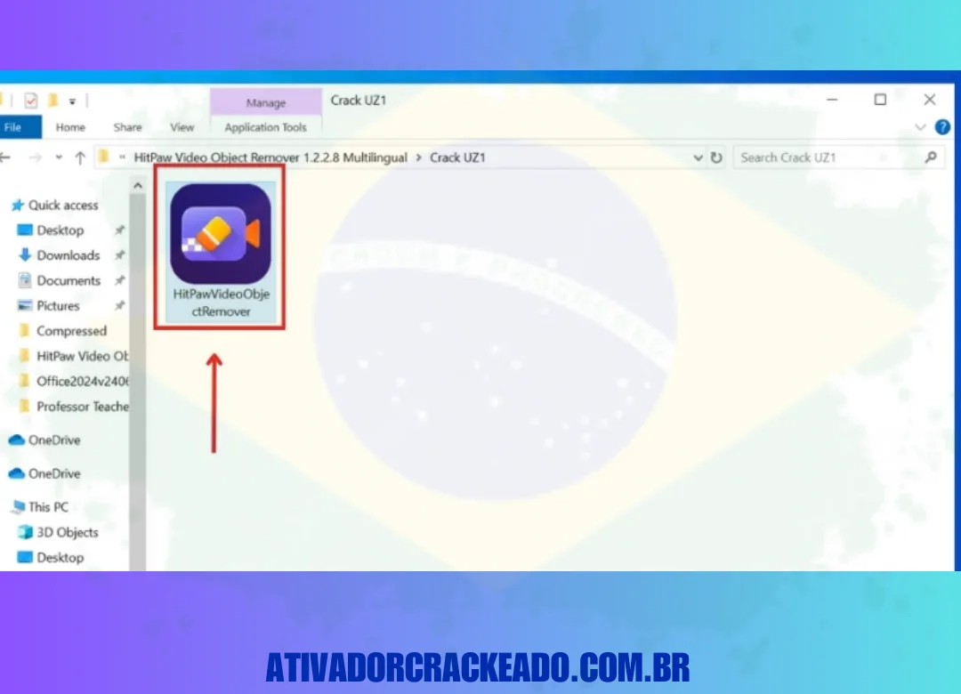 Copie o arquivo exe de Remover de Removedor de Objetos de Vídeo HitPaw disponível na pasta Crack.