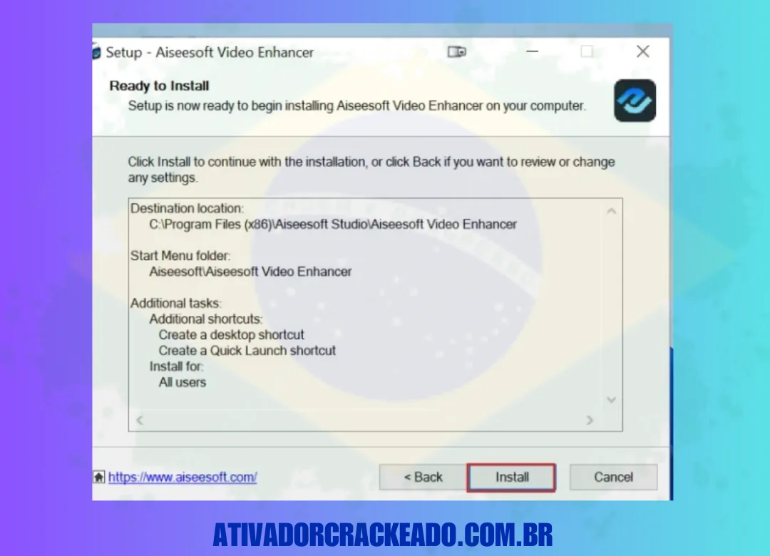 Depois disso, a caixa de diálogo “Pronto para instalar” aparecerá na sua tela. Você só precisa clicar em “Instalar” para iniciar o processo de instalação.