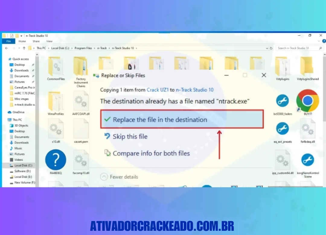 Depois disso, cole Crack UZI na pasta n-track. Depois, clique em Replace file in destination.