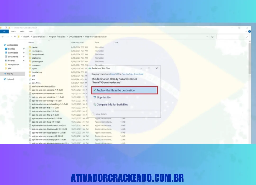 Depois disso, cole e substitua o arquivo exe copiado na pasta Free YouTube Download.