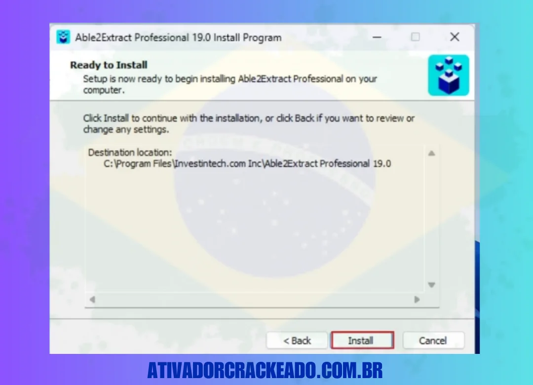 Depois disso, o Able2Extract Professional está pronto para ser instalado. Agora, você precisa clicar em 'Install' para iniciar o processo de instalação.