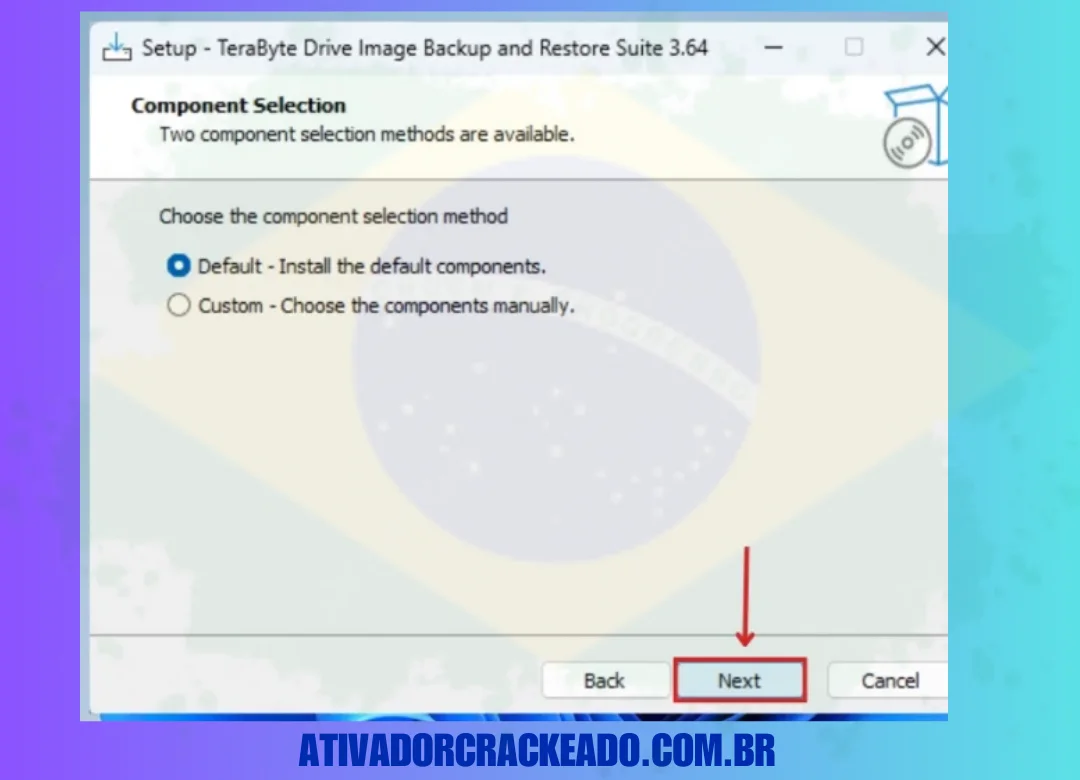 Depois disso, selecione o método do componente. Então, clique em Next.