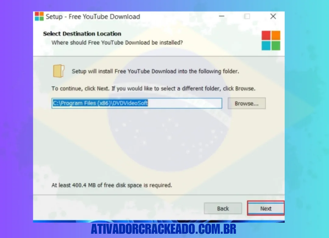 Depois disso, você deve selecionar o local de instalação do programa e, após selecionar, clicar imediatamente em Avançar.