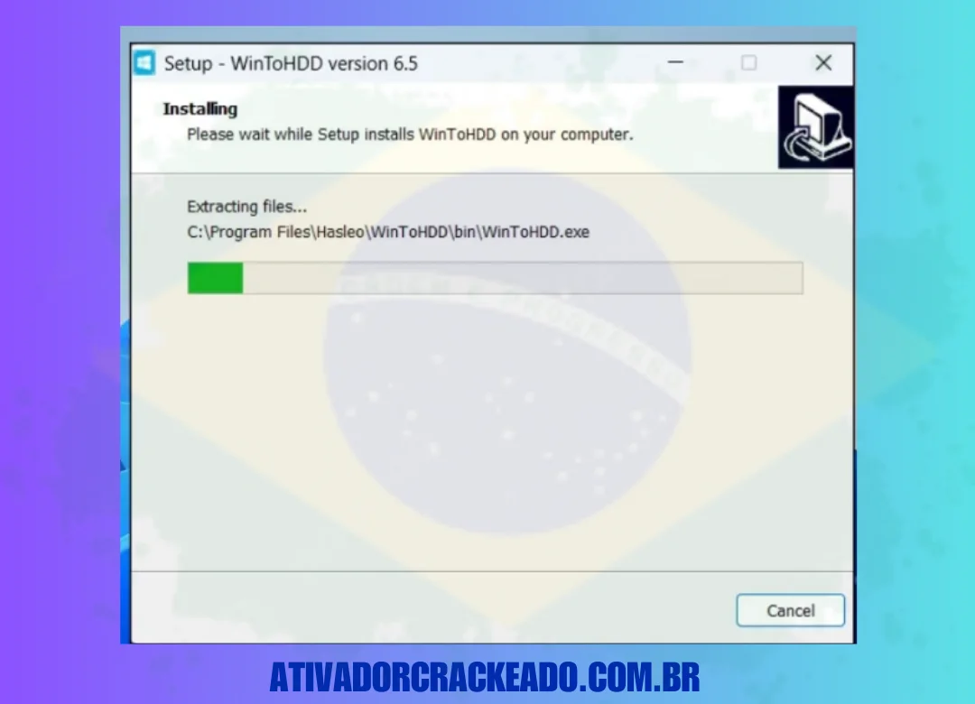 Depois disso, você pode ver a instalação começando. Vai levar algum tempo.