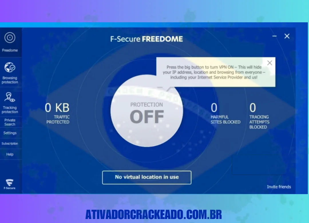 Depois disso, você pode ver a interface do F-Secure Freedome VPN versão completa.