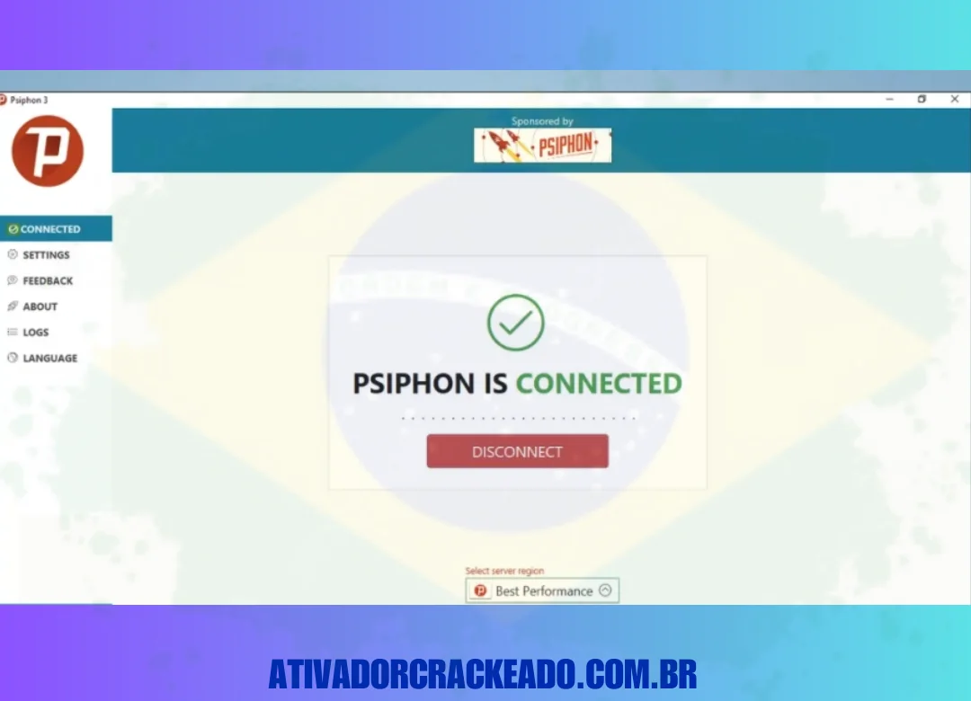 Depois disso, você pode ver a interface do Psiphon.