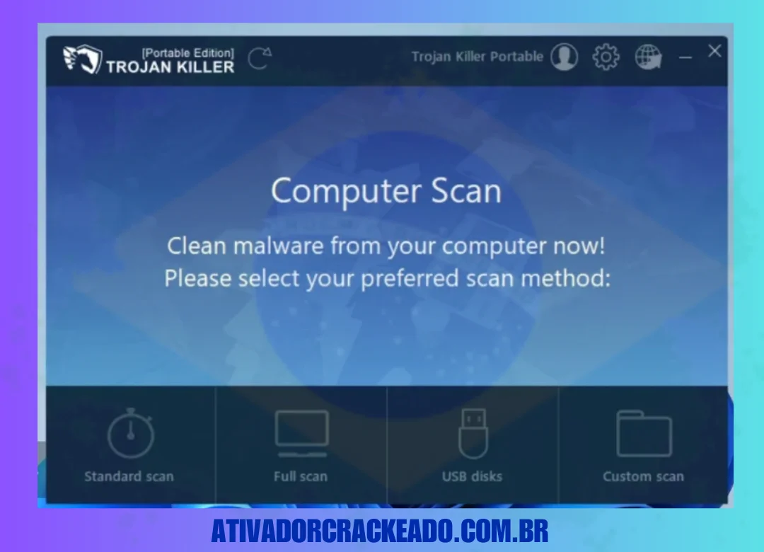 Depois disso, você pode ver a interface do Trojan Killer.