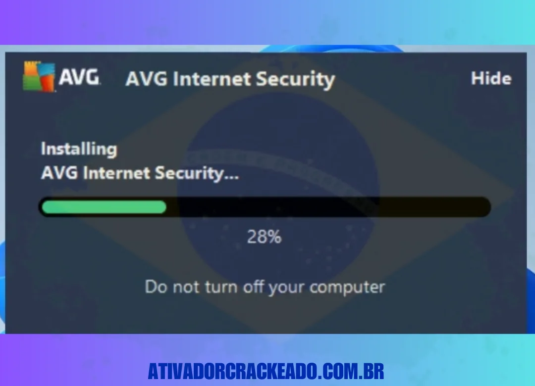 Depois disso, você pode ver o status da instalação do Internet Security.