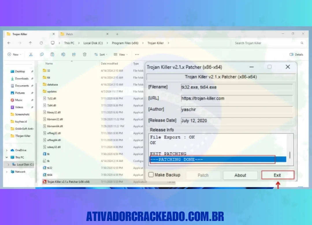 Depois disso, você pode ver que o patching está completo. Então, clique em Exit.