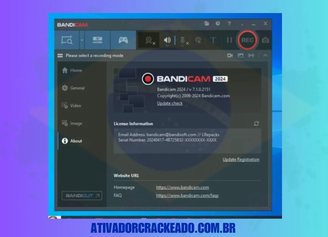 Depois disso, você poderá ver a interface do Bandicam versão completa.