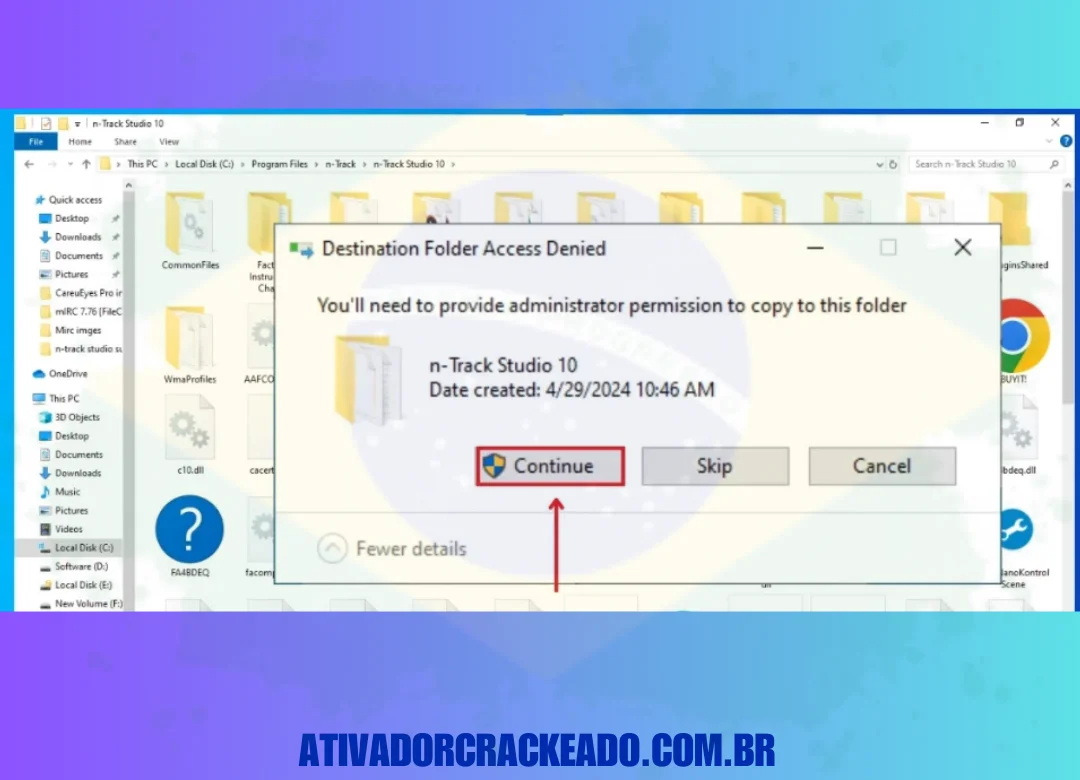 Depois disso, você precisa conceder permissão de administrador para colar o arquivo de patch.