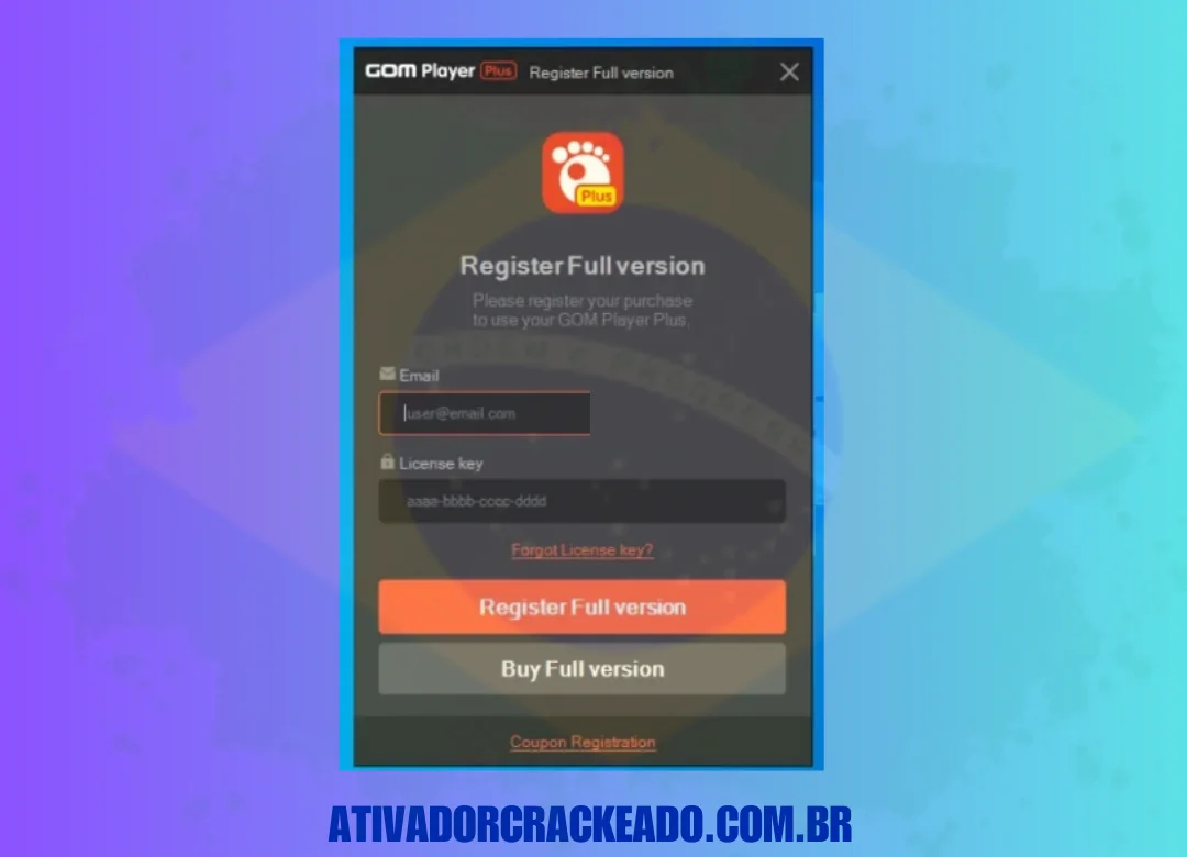 Depois disso, você verá a interface para registrar a versão premium.