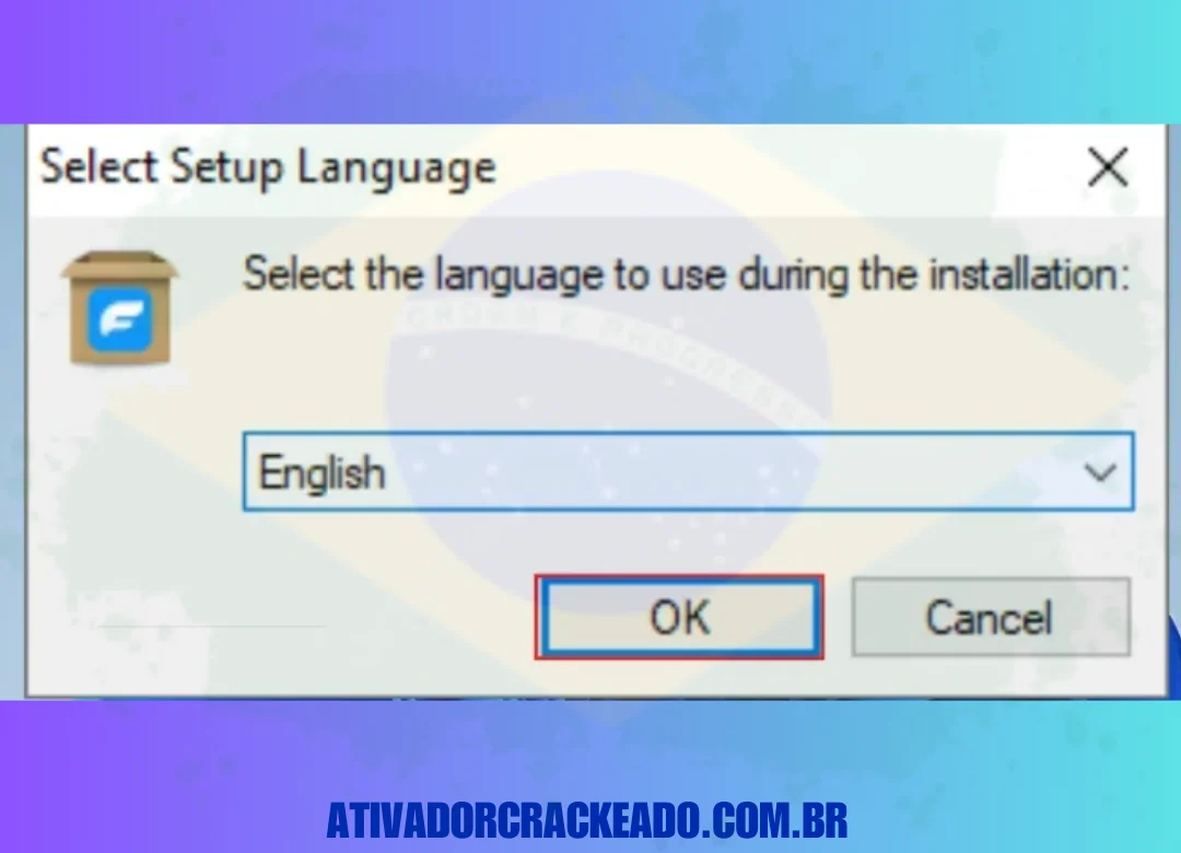 Depois você tem que escolher o idioma para as configurações. Selecione o idioma que você quer e continue clicando em OK.