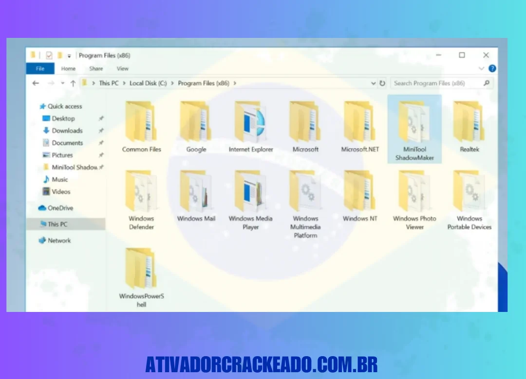 Em Arquivos de Programas, abra a pasta de instalação do MiniTool ShadowMaker.