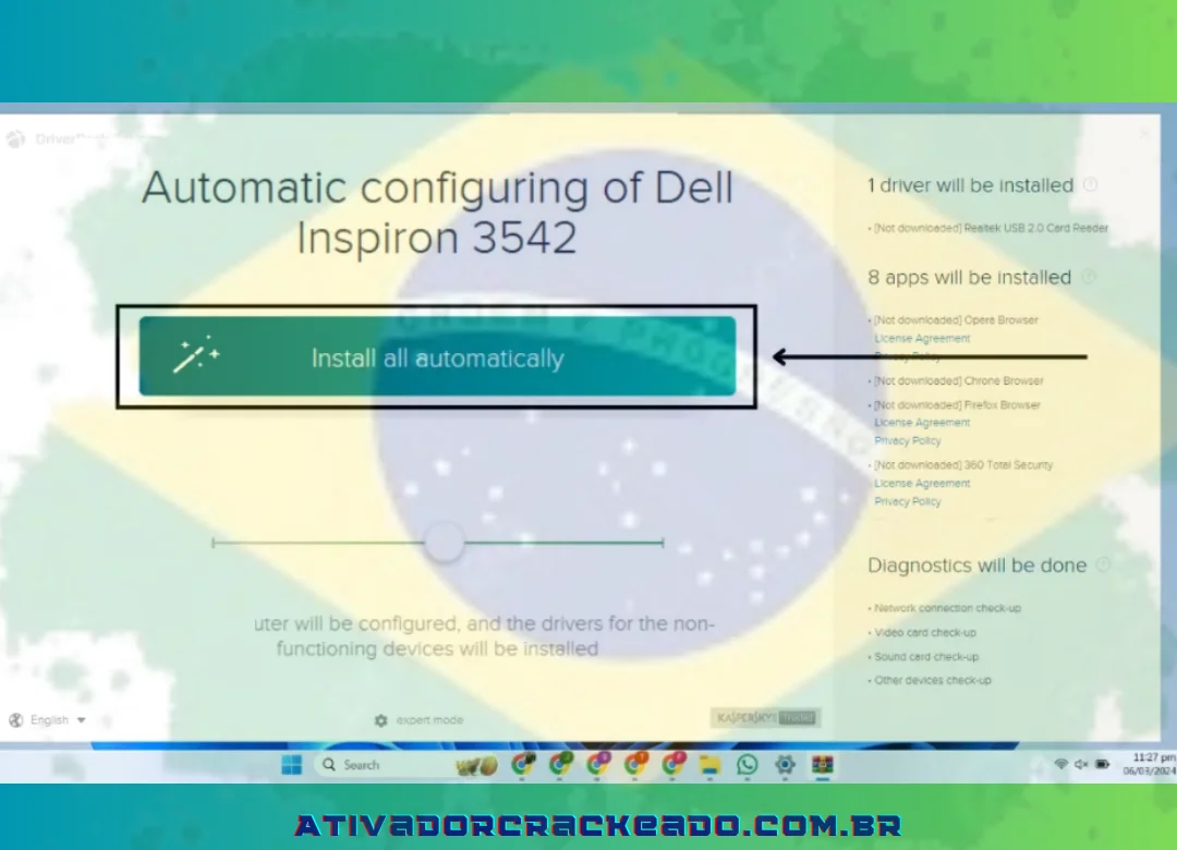 Em seguida, ele configurará automaticamente o Dell Inspiron 3542 e então clique em Instalar tudo automaticamente.