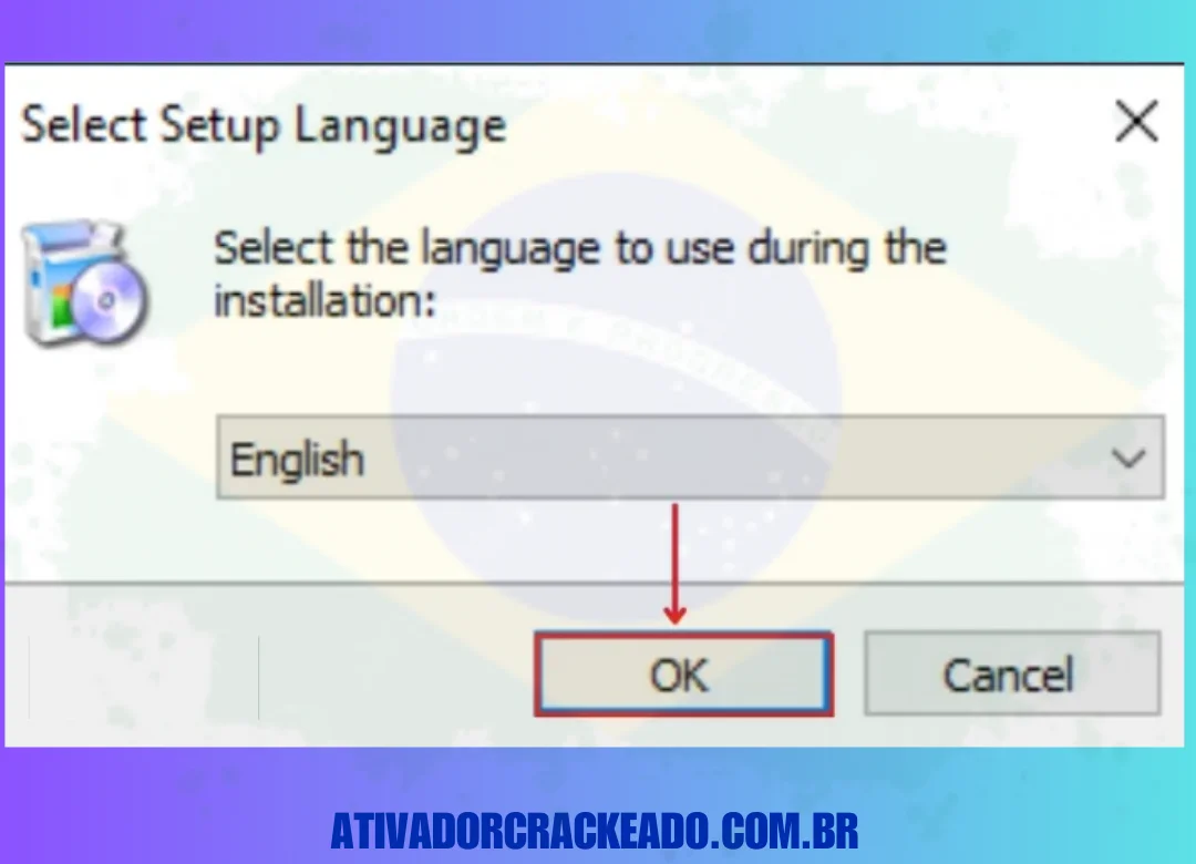 Em seguida, selecione o idioma para as configurações e clique em OK.