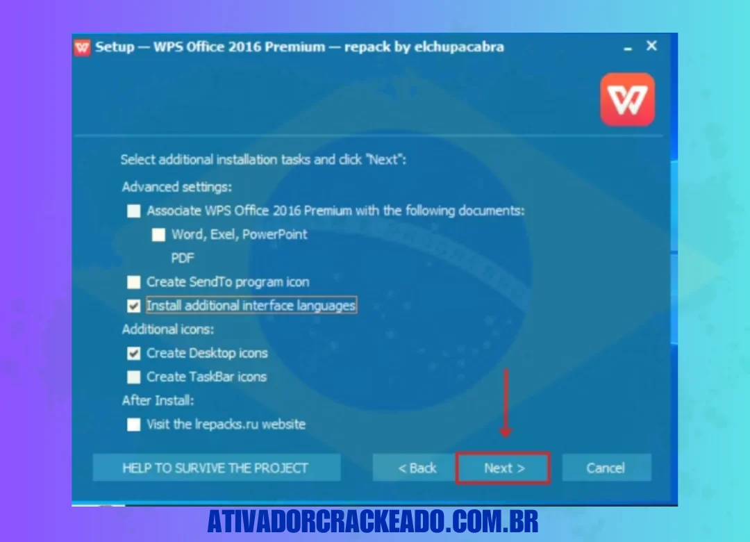 Em seguida, selecione tarefas de instalação adicionais. Depois disso, clique em Avançar.