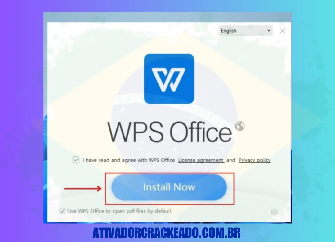 Em seguida, você pode ver o assistente de instalação do WPS Office. Clique em Instalar agora.