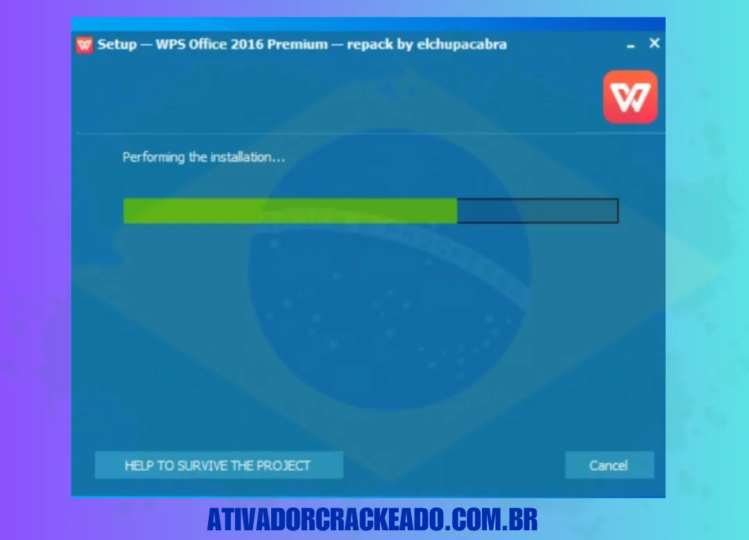 Em seguida, você pode ver o status de instalação do WPS Office.