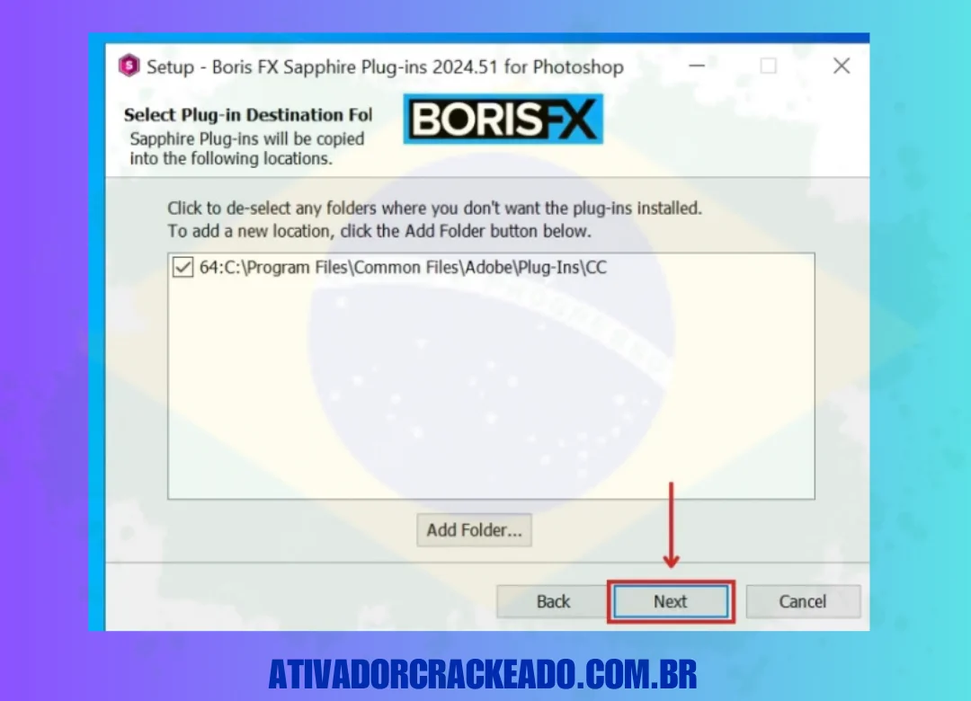 Em seguida, você precisa selecionar a pasta de destino do plug-in e clicar em “Avançar”.