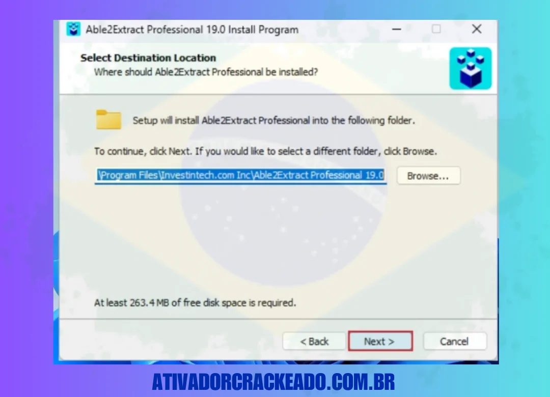 Em seguida, você precisa selecionar o local de instalação do Able2Extract Professional