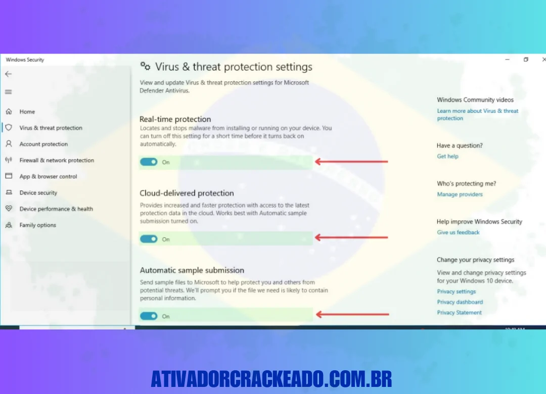 Então, você verá algumas configurações de proteção ativas.