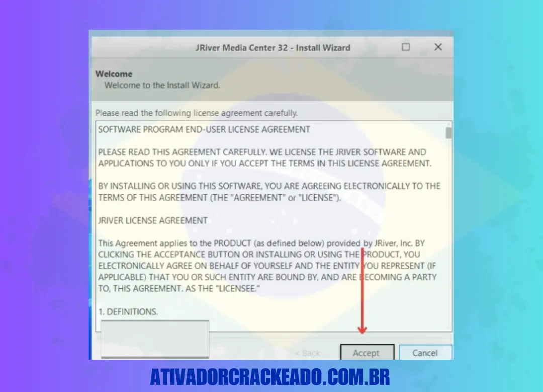 Então, você verá o Assistente de Instalação. Aceite o acordo.