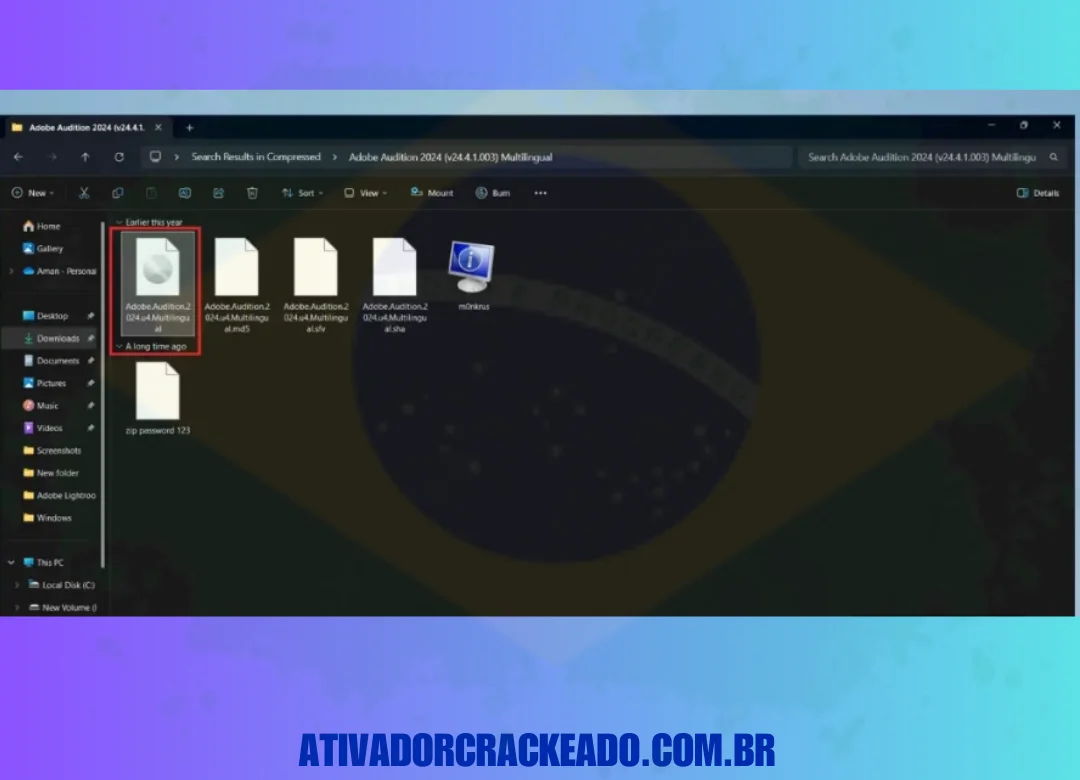 Extraia o arquivo baixado, abra-o e monte o arquivo ISO do Adobe Audition contido nele.