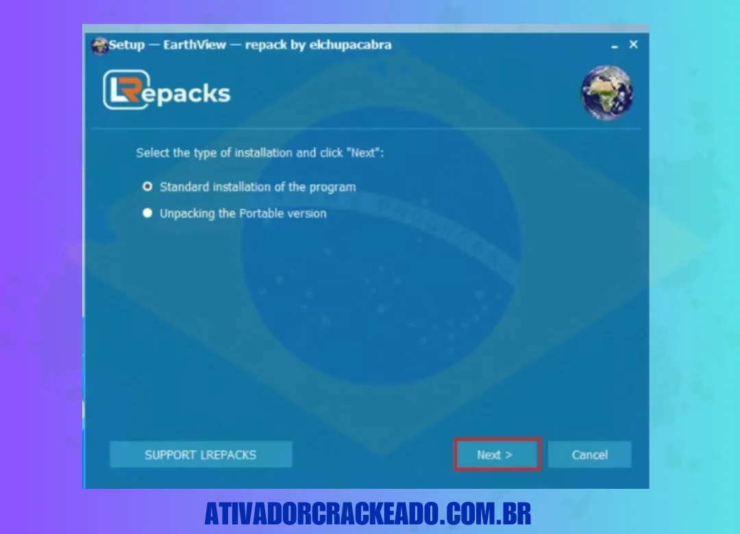 Extraia o arquivo, use o WinRAR, que também está disponível no kuyhaa para isso. Depois disso, execute o EarthView Setup.exe e escolha a instalação padrão do programa.