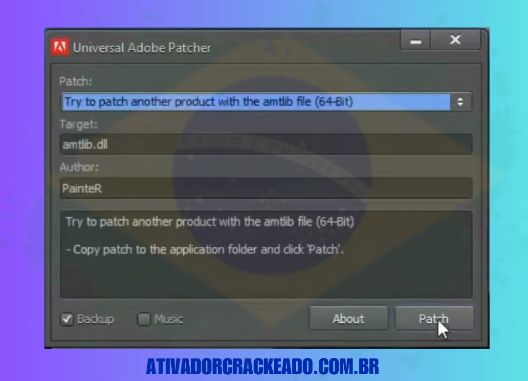 Inicie o arquivo adobe.snr.patch-painter. Escolha Tentar corrigir outro produto