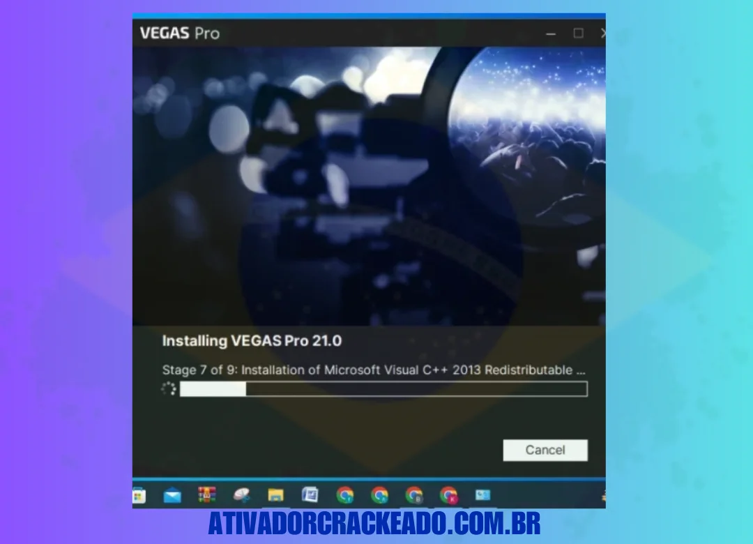 Instalando o Magix Vegas Pro, a instalação pode levar alguns minutos para ser concluída.