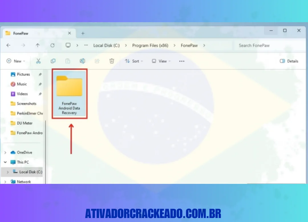 Lá dentro, você verá a pasta de instalação do FonePaw Android Data Recovery, então abra essa pasta também.