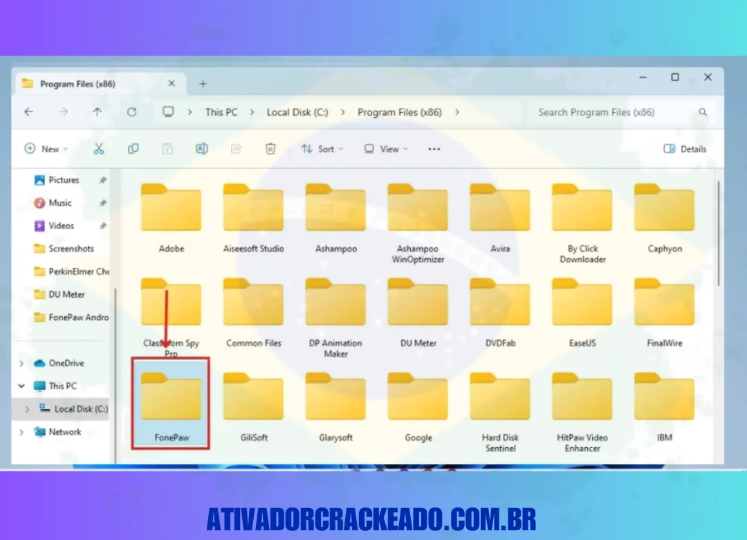 Lá você verá a pasta de instalação do software FonePaw, então abra essa pasta.