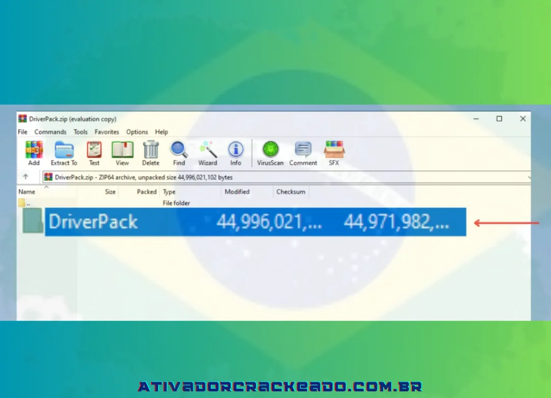 Na primeira etapa, abra o arquivo zip que você baixou e clique em DriverPack para abri-lo.