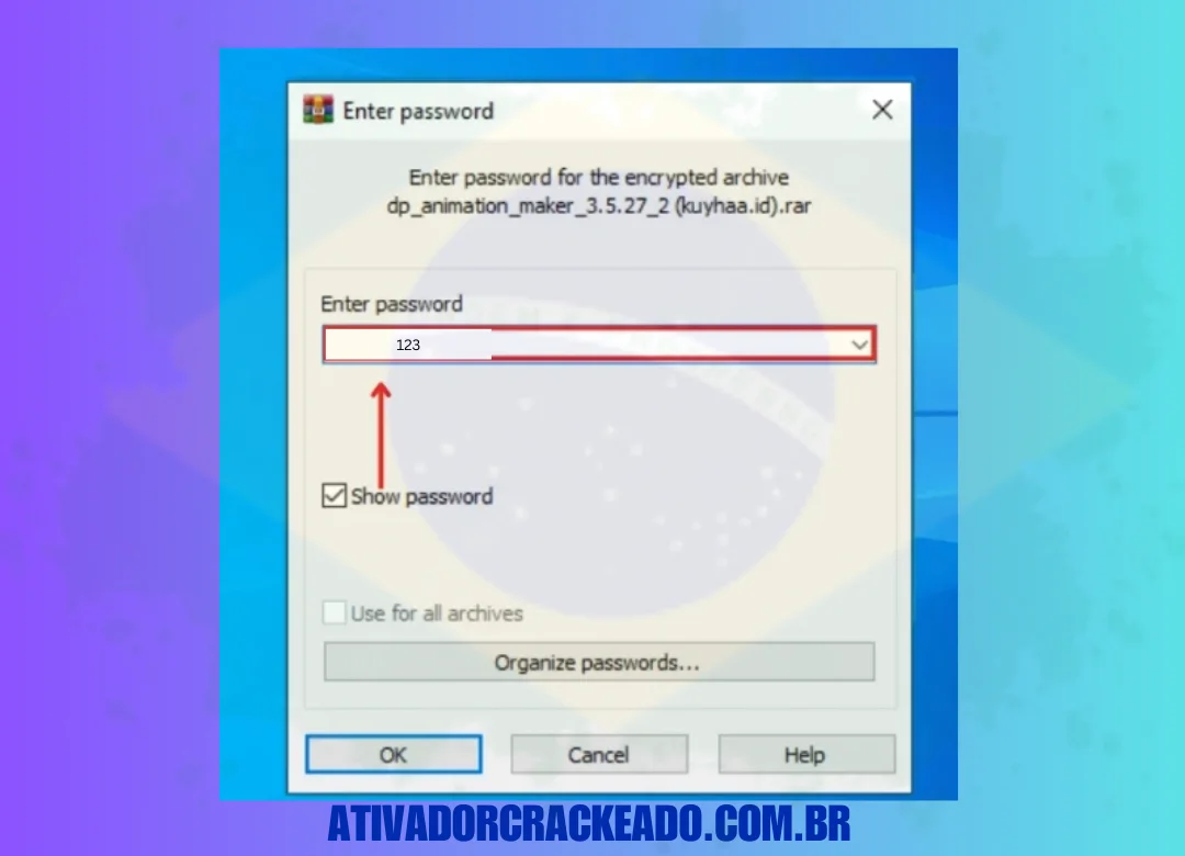 Na primeira etapa, extraia o arquivo zip baixado usando o WinRAR. Depois disso, insira a senha “123”.