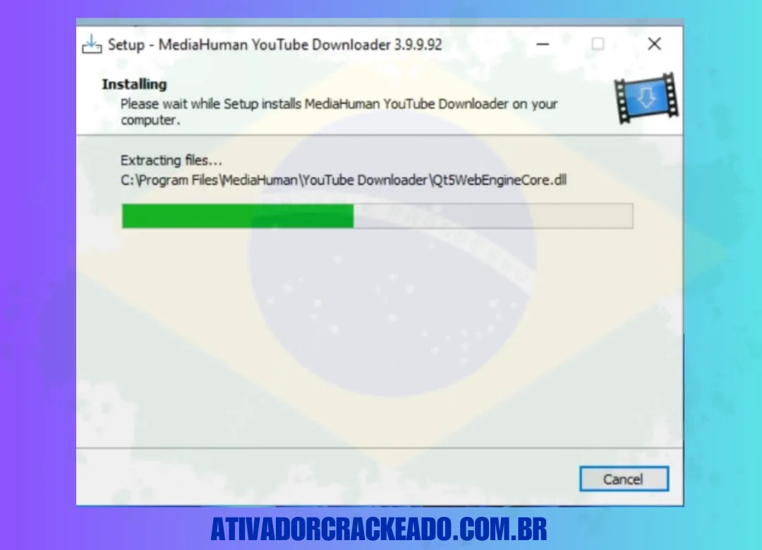 O MediaHuman YouTube Downloader foi instalado e pode levar alguns instantes para concluir a instalação.