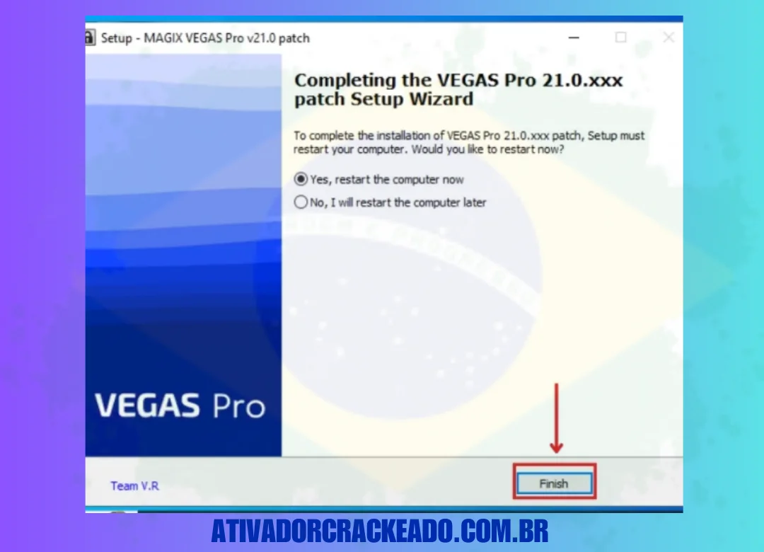 O arquivo Patch será instalado lá e o Vegas Pro será ativado.