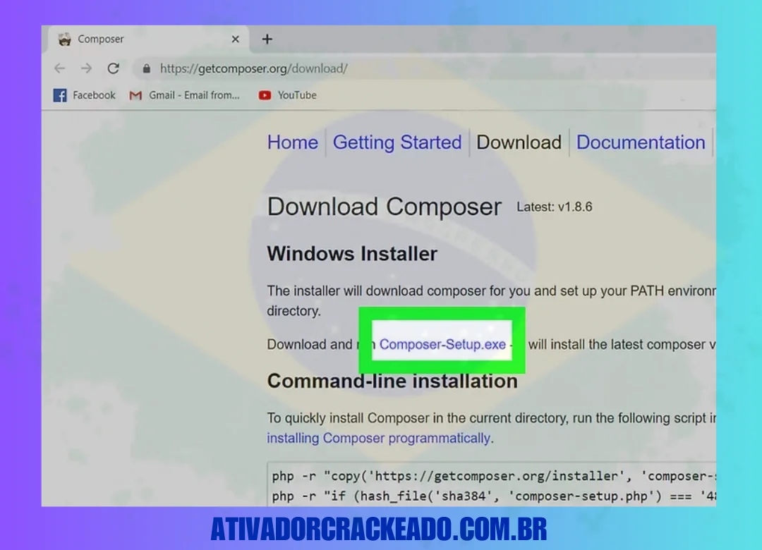 O link para download pode ser encontrado no cabeçalho Windows Installer.