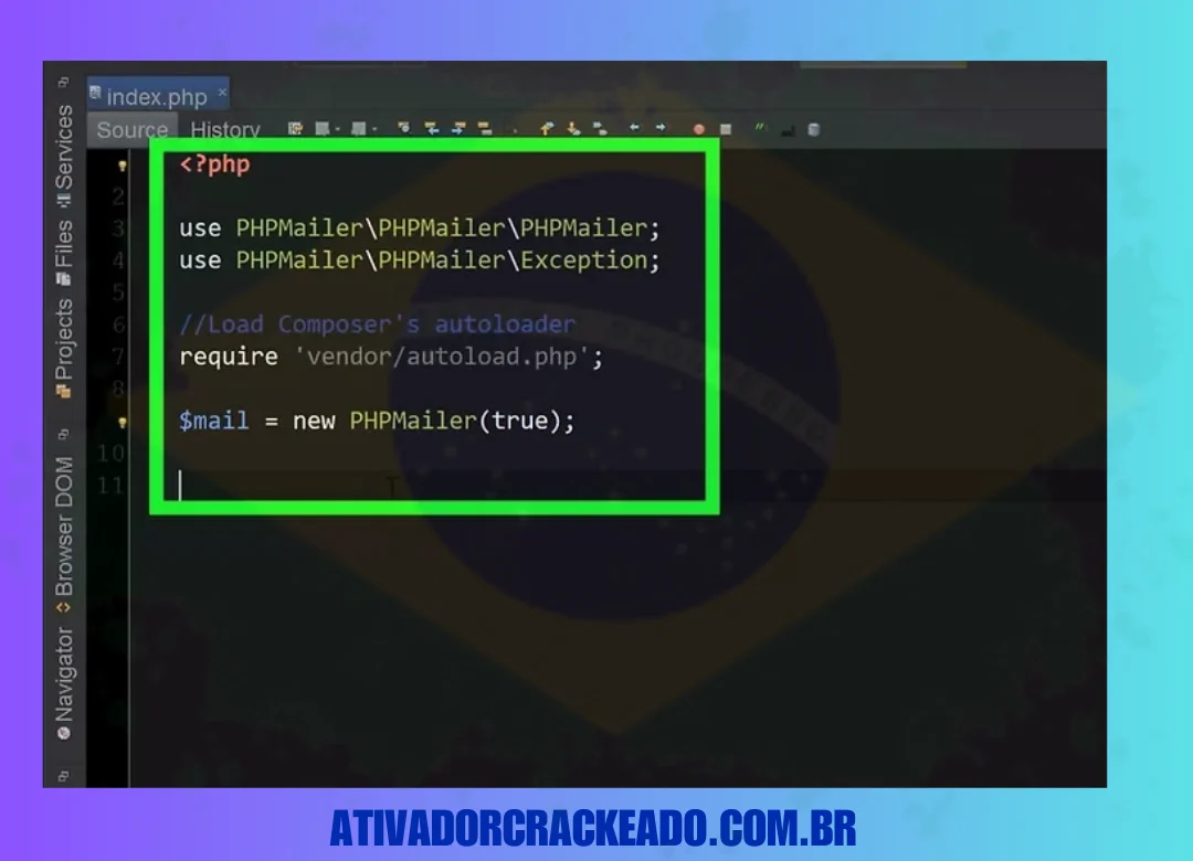 Pressione ↵ Enter após digitar composer require phpmailerphpmailer. O Terminal instalará o Composer e mostrará um bloco de texto.