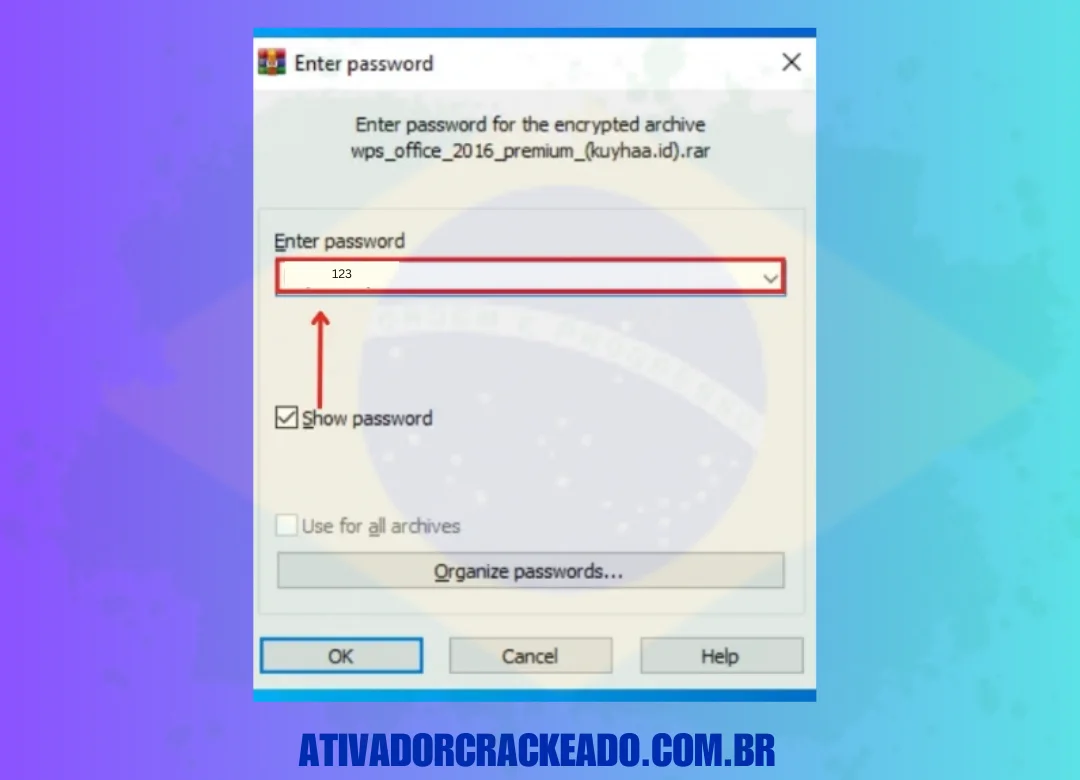 Primeiro, desligue o Windows Defender. Em seguida, extraia o arquivo zip baixado usando o Winrar. Depois disso, digite a senha 123.