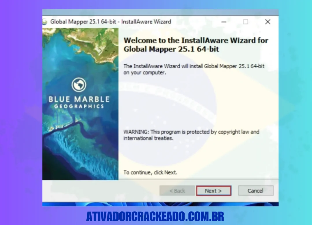 Primeiro, você precisa abrir o arquivo executável (.exe) do Global Mapper para iniciar o processo de instalação.