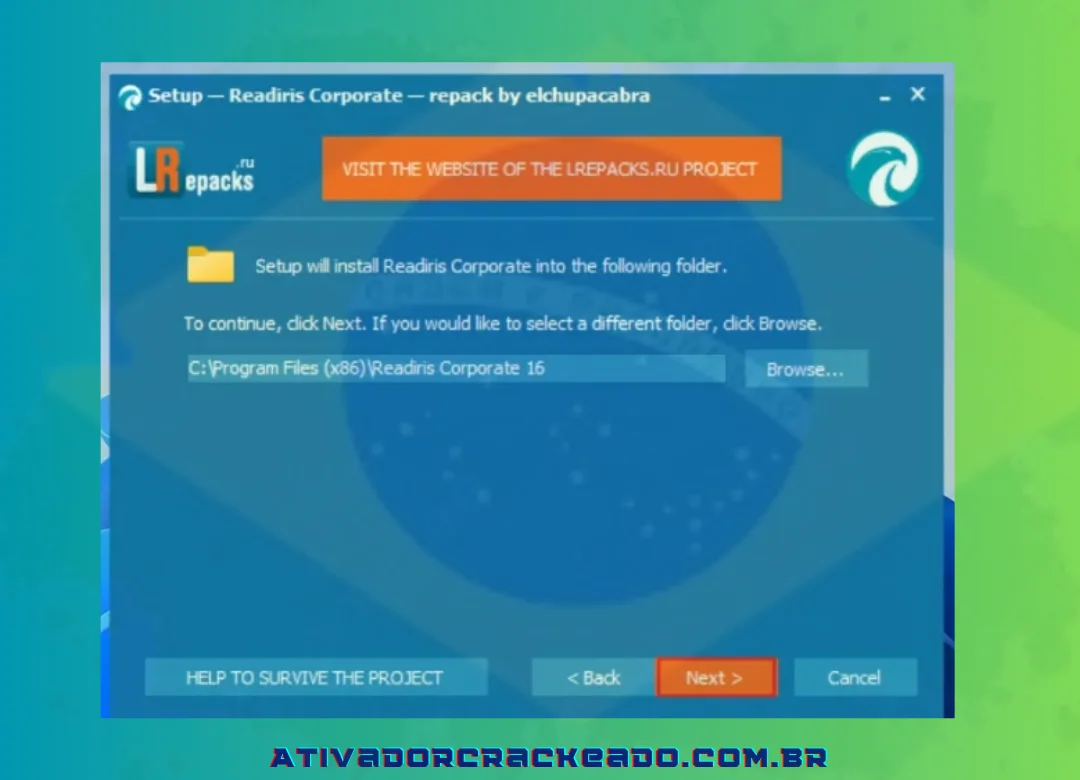 Selecione o local do arquivo onde deseja instalar o SOFTWARE, após selecioná-lo, prossiga clicando em “Avançar”.