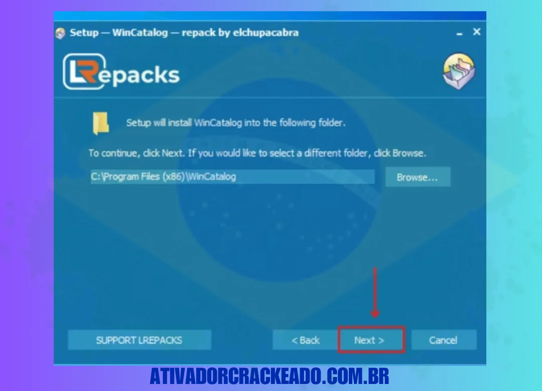 Selecione o local do arquivo onde deseja instalar o WinCatalog, após selecioná-lo, prossiga clicando em “ Avançar ”.