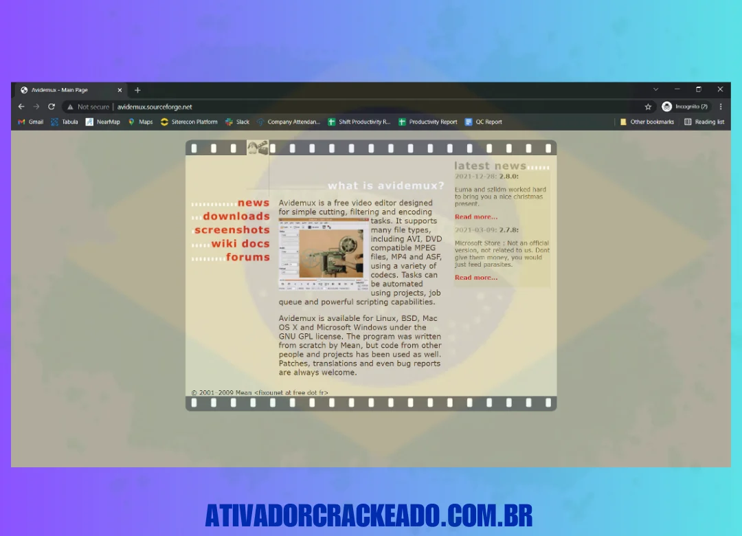 Use qualquer navegador da web para ver o site oficial do Avidemux.