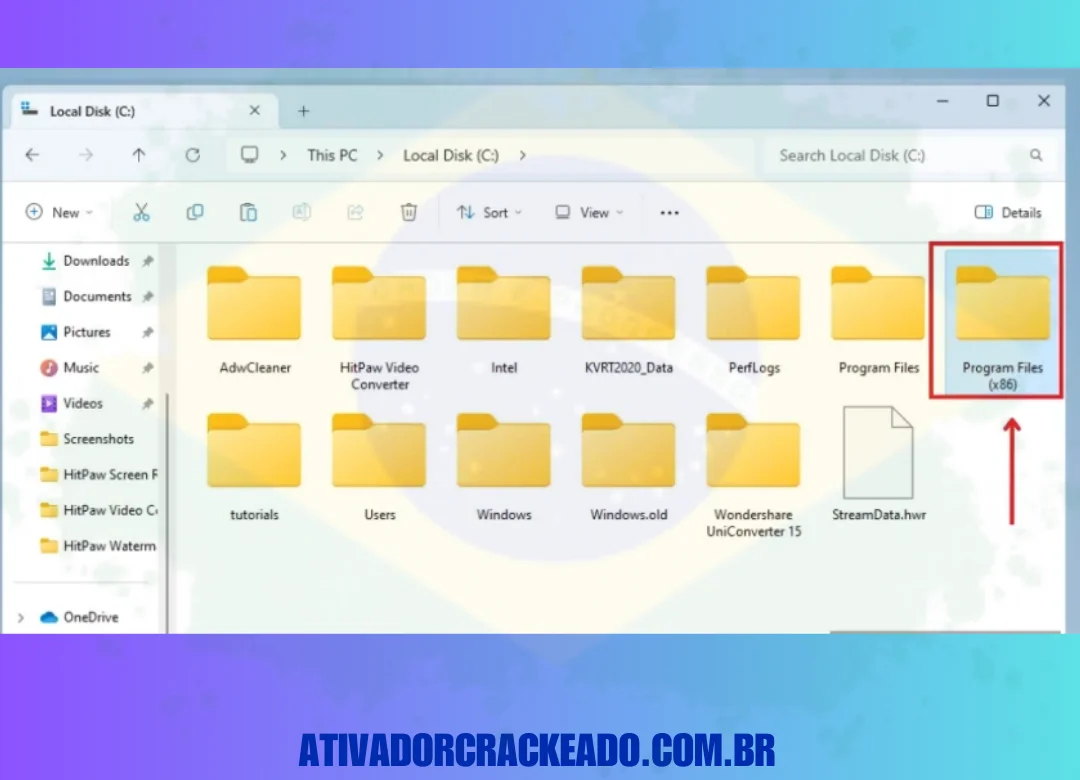 Vá para o disco local C e abra a pasta de arquivos de programas.