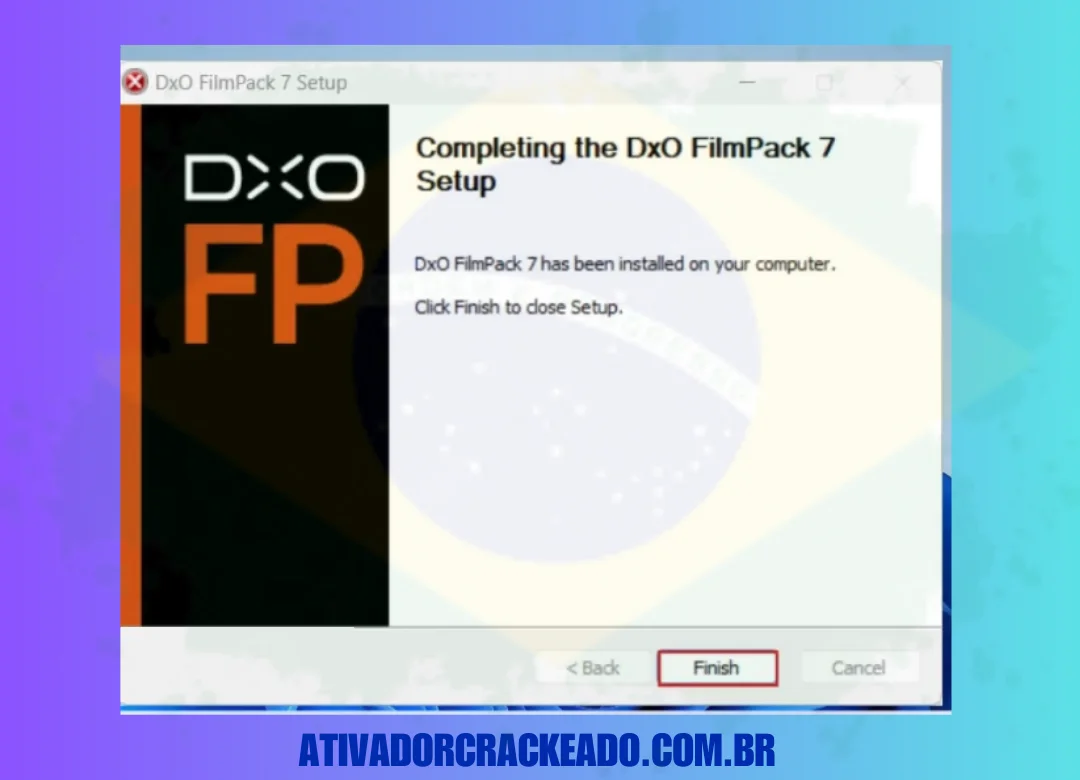 A instalação está concluída e a configuração do dxo filmpack está concluída.