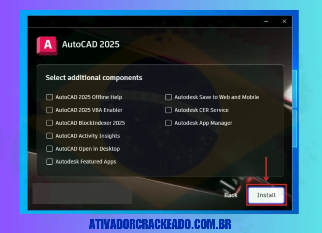 Agora, é hora de selecionar alguns componentes adicionais e clicar em Instalar.